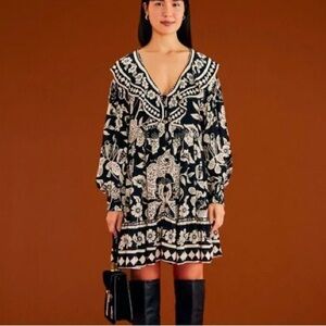 Farm Rio Black and white tropical ruffle dress XL worn twice